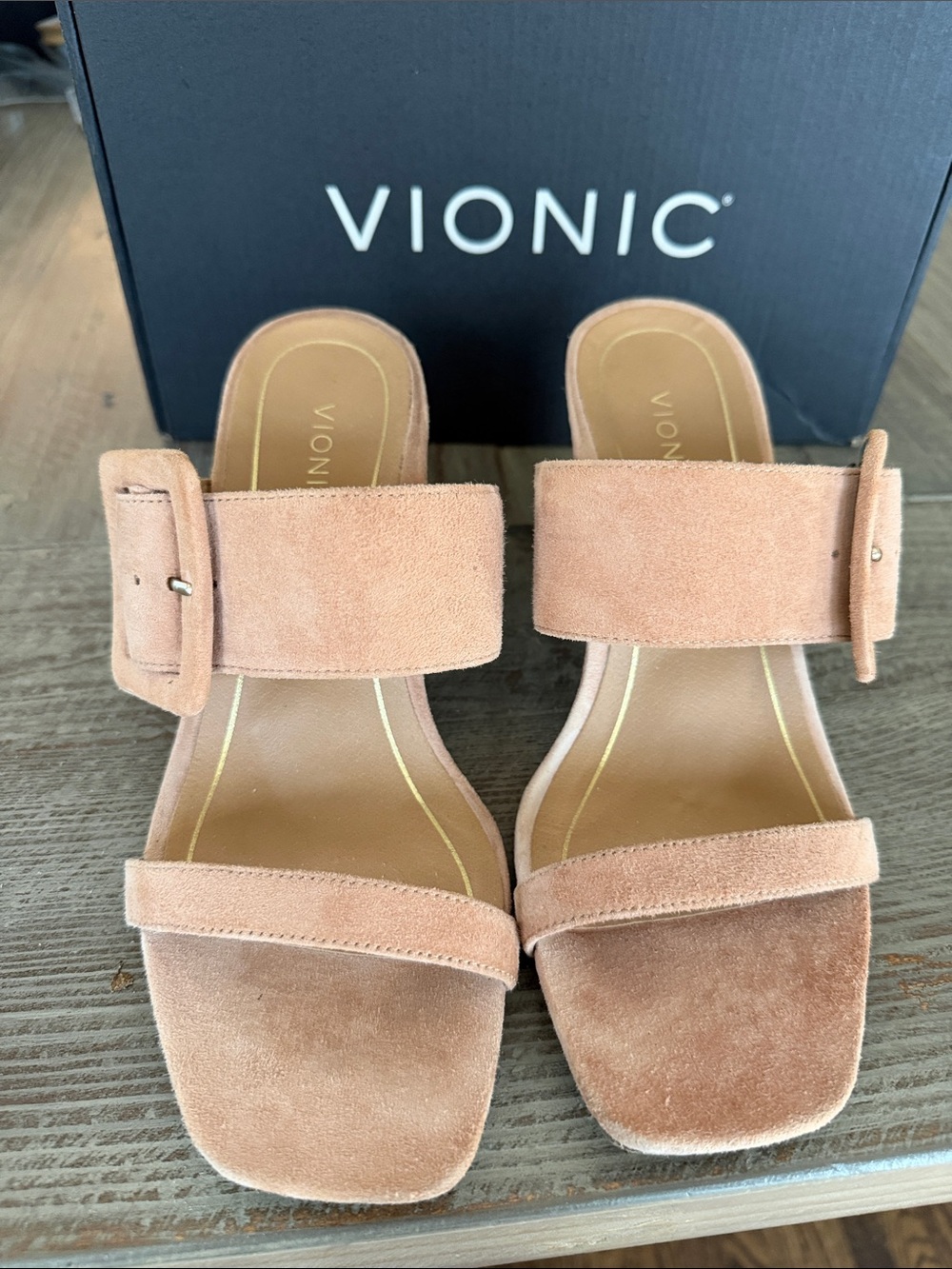 Vionic Women's Suede Brookell  Buckle Slide Sandals in Blush - Picture 2 of 15